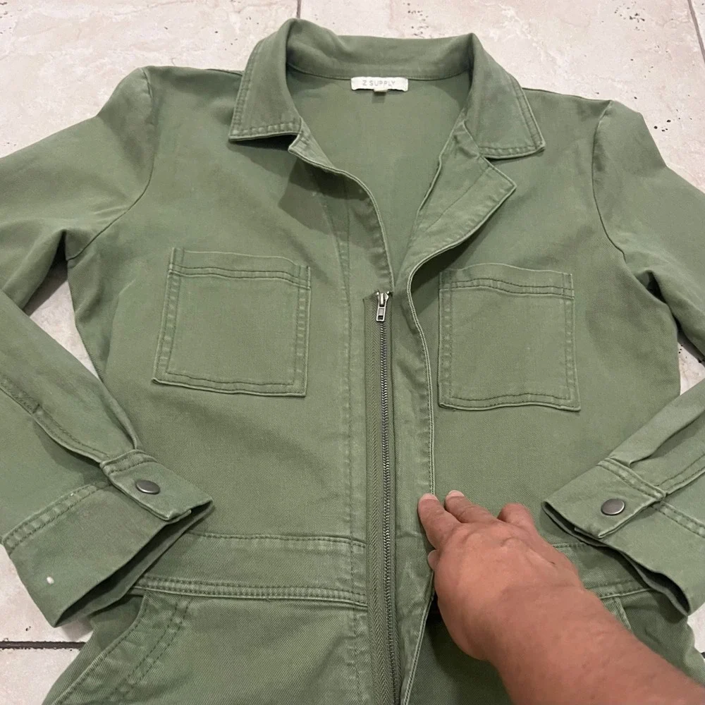 Z Supply Olive Utility Cotton Jumpsuit